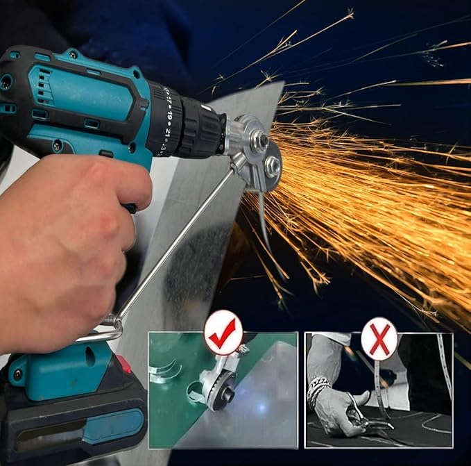 Cortadora de lámina metálica de doble cabezal – Precisa, rápida y segura para cualquier taladro inalámbrico